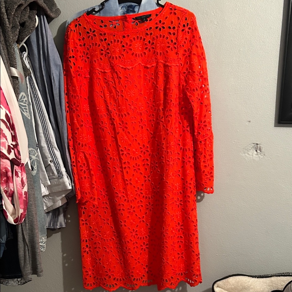 J. Crew Bold Red Long Sleeve Lace Dress
